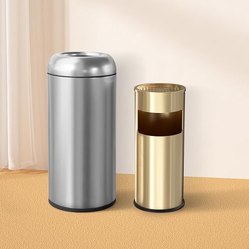 BEAMNOVA Paquete de basura metálico de 15 x 31.5 pulgadas + dorado de 9.8 x 24 pulgadas, con tapa interior, contenedor de basura industrial de acero