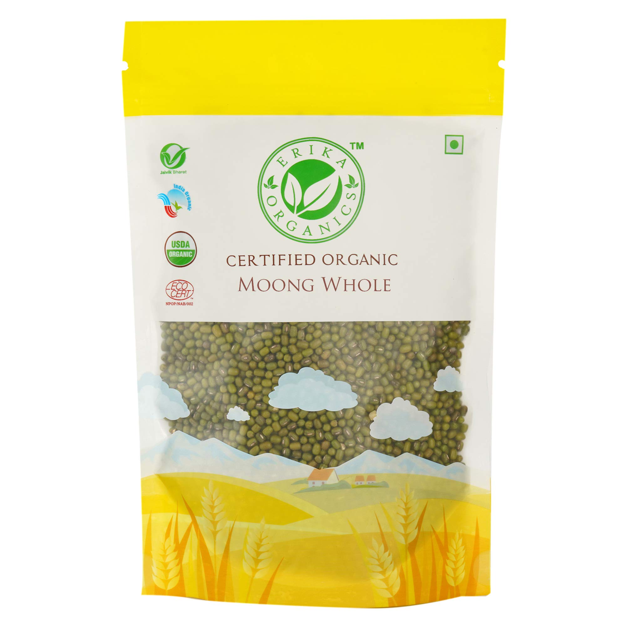 Erika Organics Moong Whole, 2Kg (500g*4)