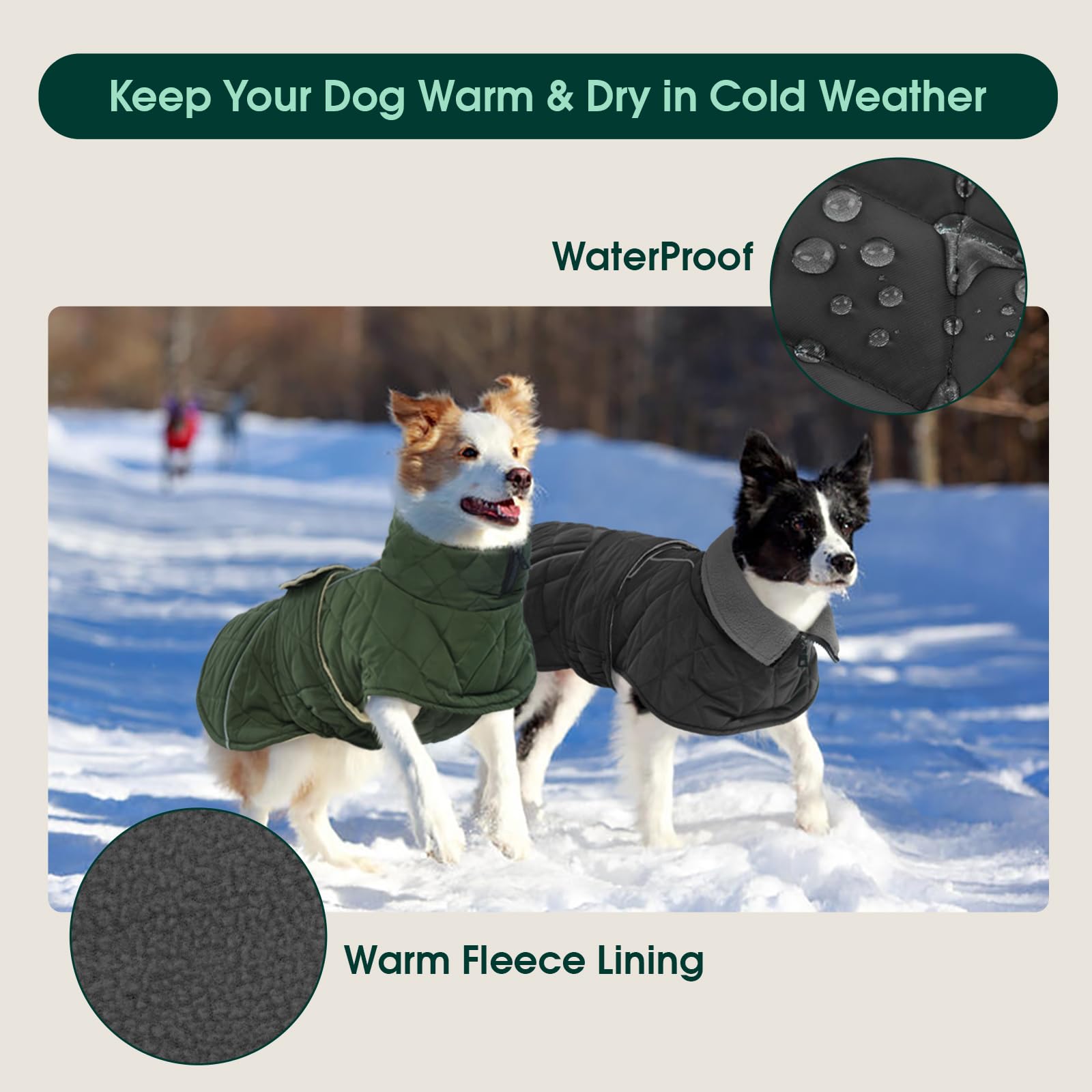 Kuoser - Cappotto impermeabile per cani XXX-Large, caldo gilet in pile con foro per pettorina con cerniera, facile da indossare con nastro magico, antivento, cappotto invernale per cani per