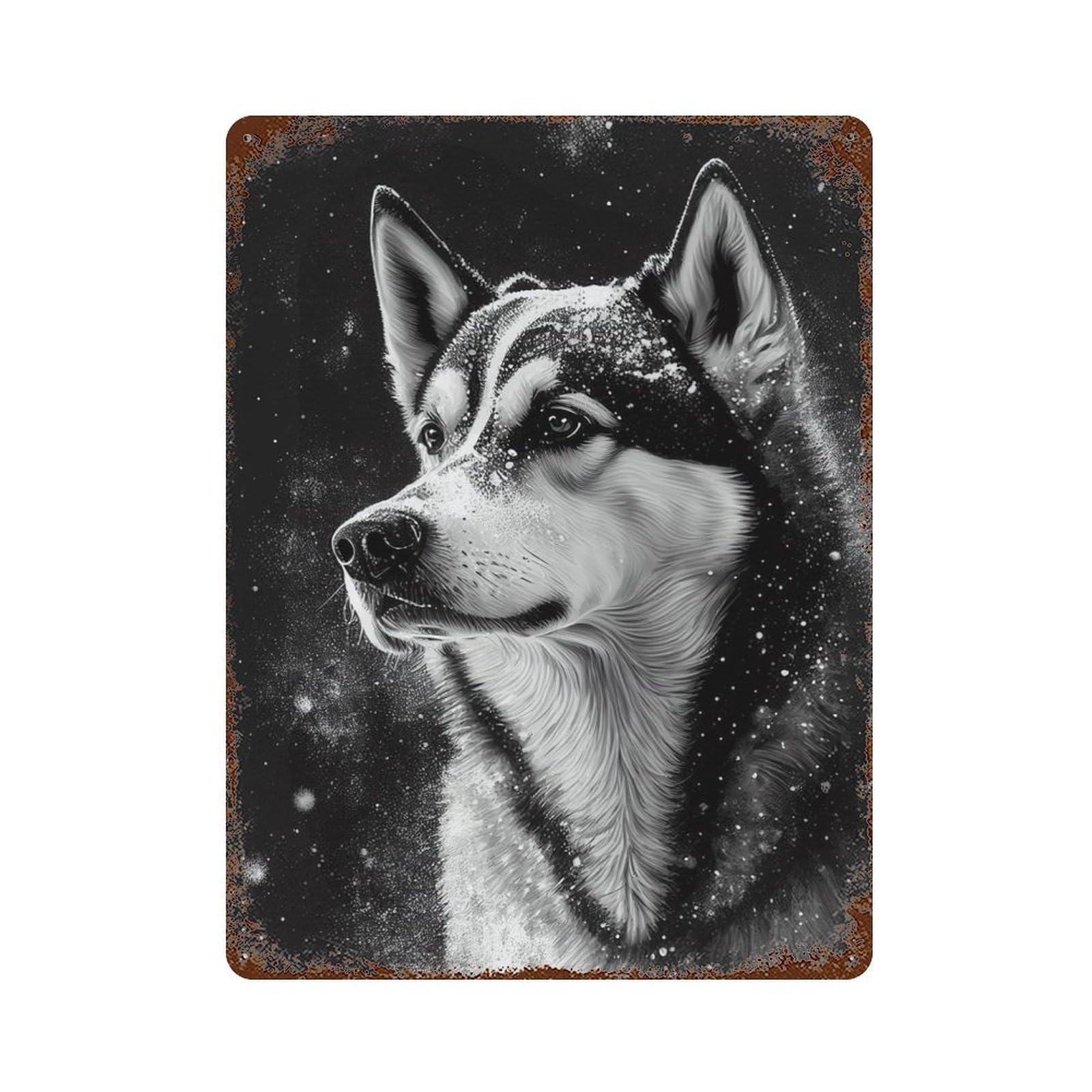 Garage Style Husky Animal Snow Rustic Tin Plaque 15.7"x11.8", Classic Wall Plaque for Bar And Workshop