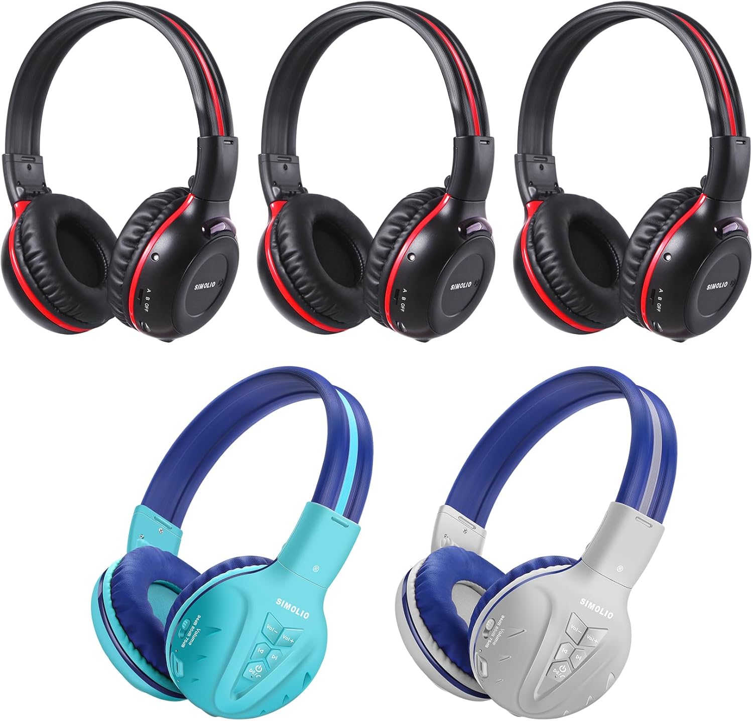 SIMOLIO 3 Pack IR Headphones for Car DVD and 2 Pack Bluetooth Headphones for Kids, Infrared Headphones Compatible with Honda Odyssey & uConnect VES & Dodge Grand Caravan & Chevy Suburban 2006