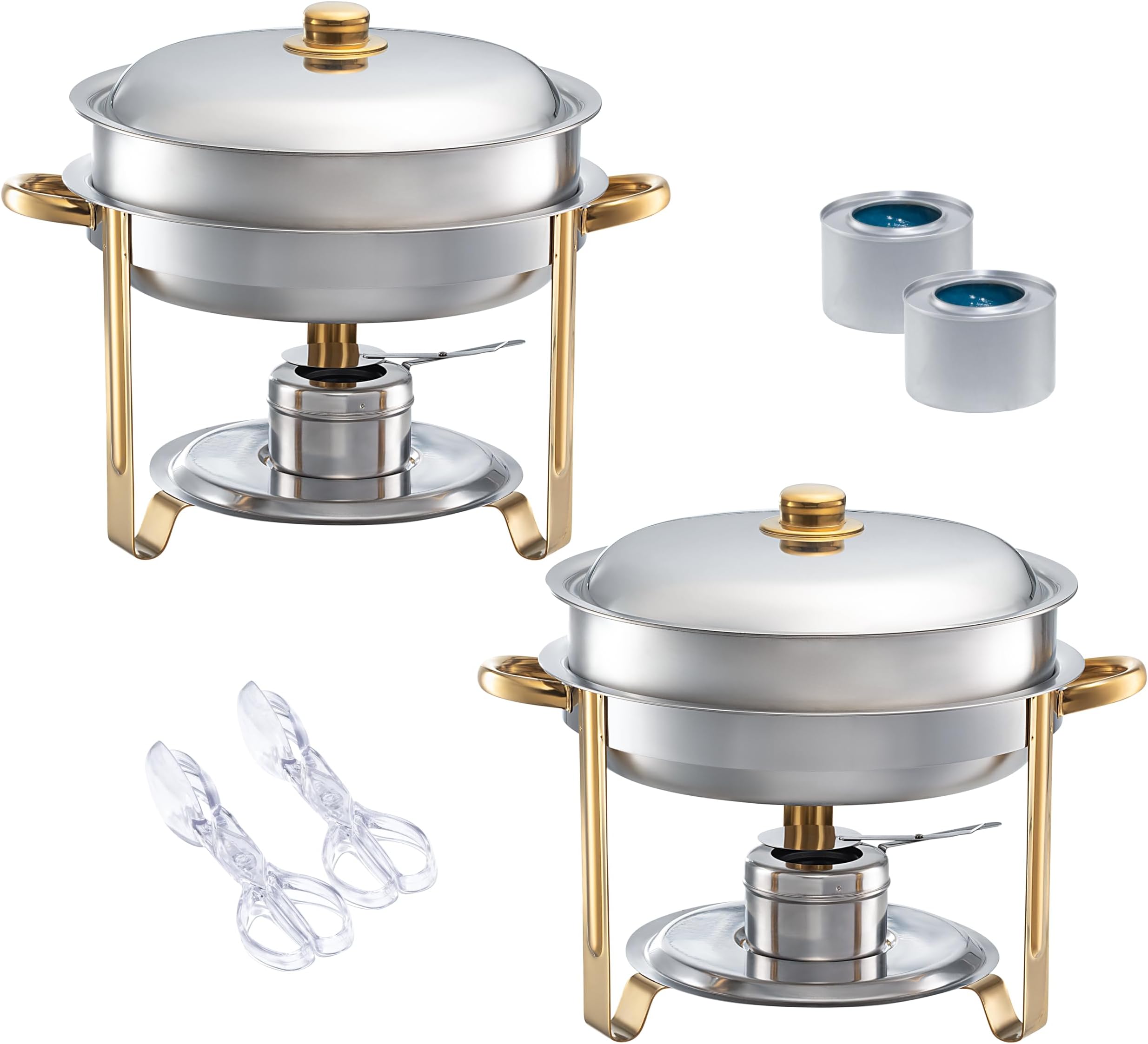 Tiger Chef Chafing Dish Buffet Set - Chafers and Buffet Warmers Sets - 4 Quart Food Warmer with Gold Accents - 2 Sets