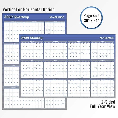 Miniatura 4 de AT-A-GLANCE - Calendario borrable 2021, planificador de pared de borrado en seco, 36 x 24 pulgadas, grande, verticalhorizontal, reversible, azul