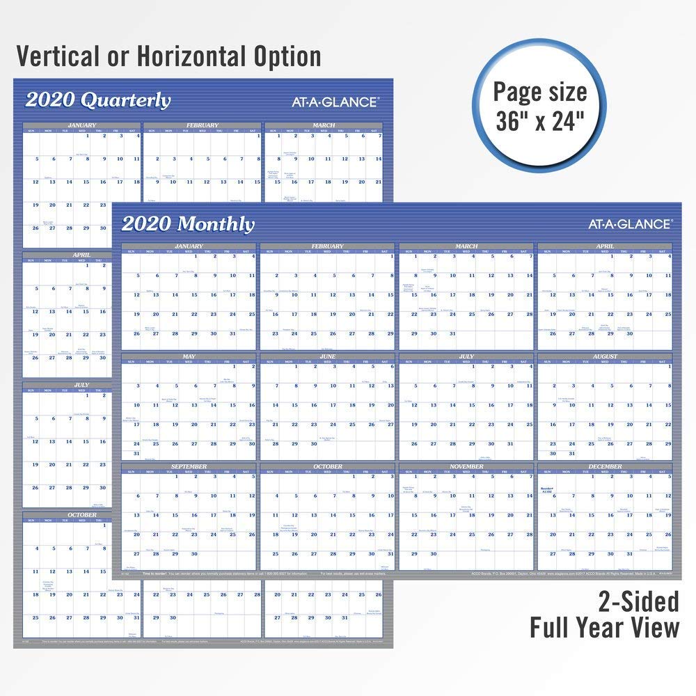 AT-A-GLANCE 2021 löschbarer Kalender, trocken abwischbar, 91,4 x 61 cm, groß, vertikal/horizontal, wendbar, Blau (A1102-21)