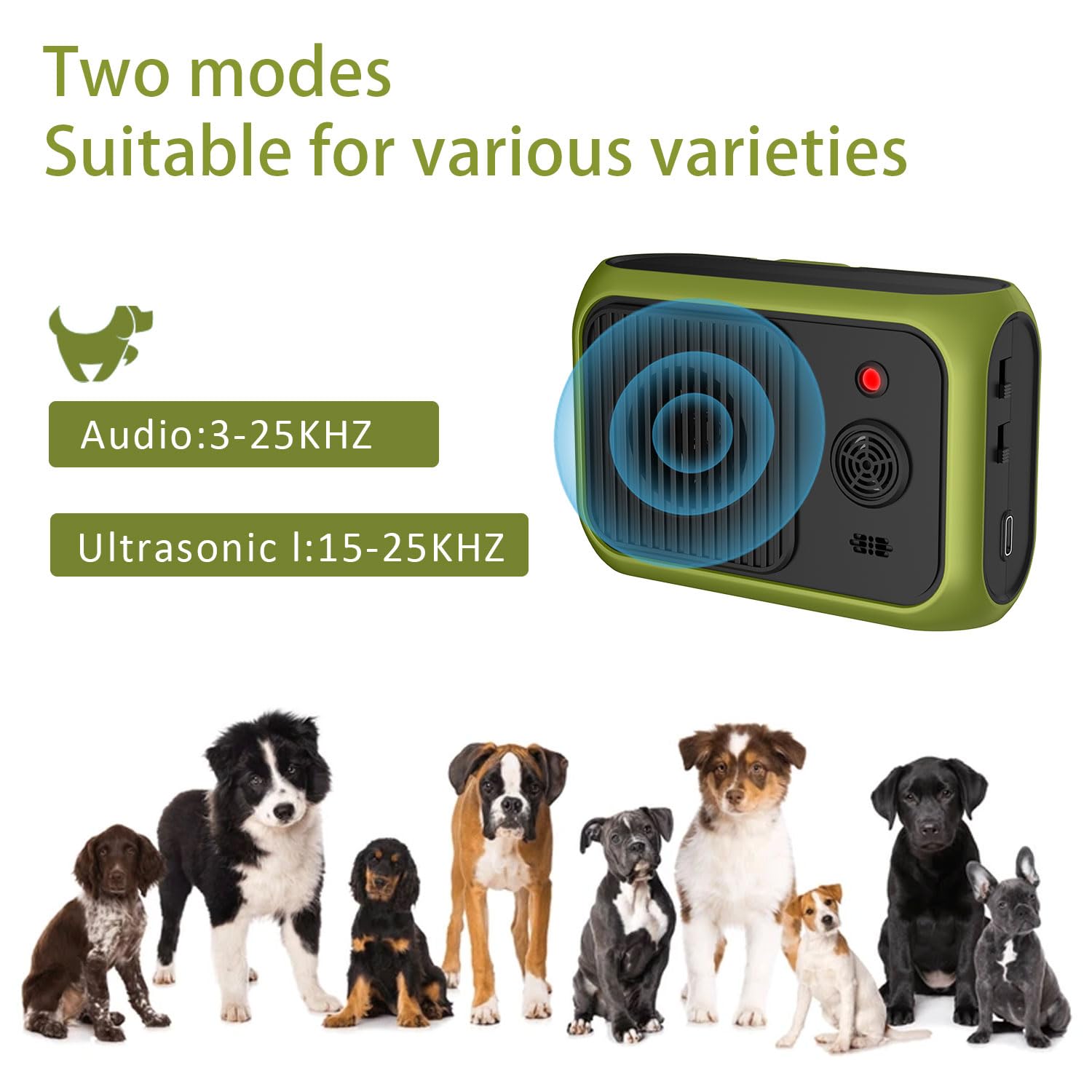 Ahuyentador de Perros Potente, 2 Frecuencias Ajustables Dispositivo Antiladridos para Perros, Impermeable - Antiladridos para Perros Ultrasonidos Recargable/Interiores/Exteriores - 3