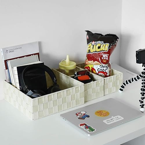 Miniatura 76 de Posprica Cestas de almacenamiento tejidas para organizar, pequeñas cestas negras de cubo organizador divisor para cajón, armario, estante, aparador,