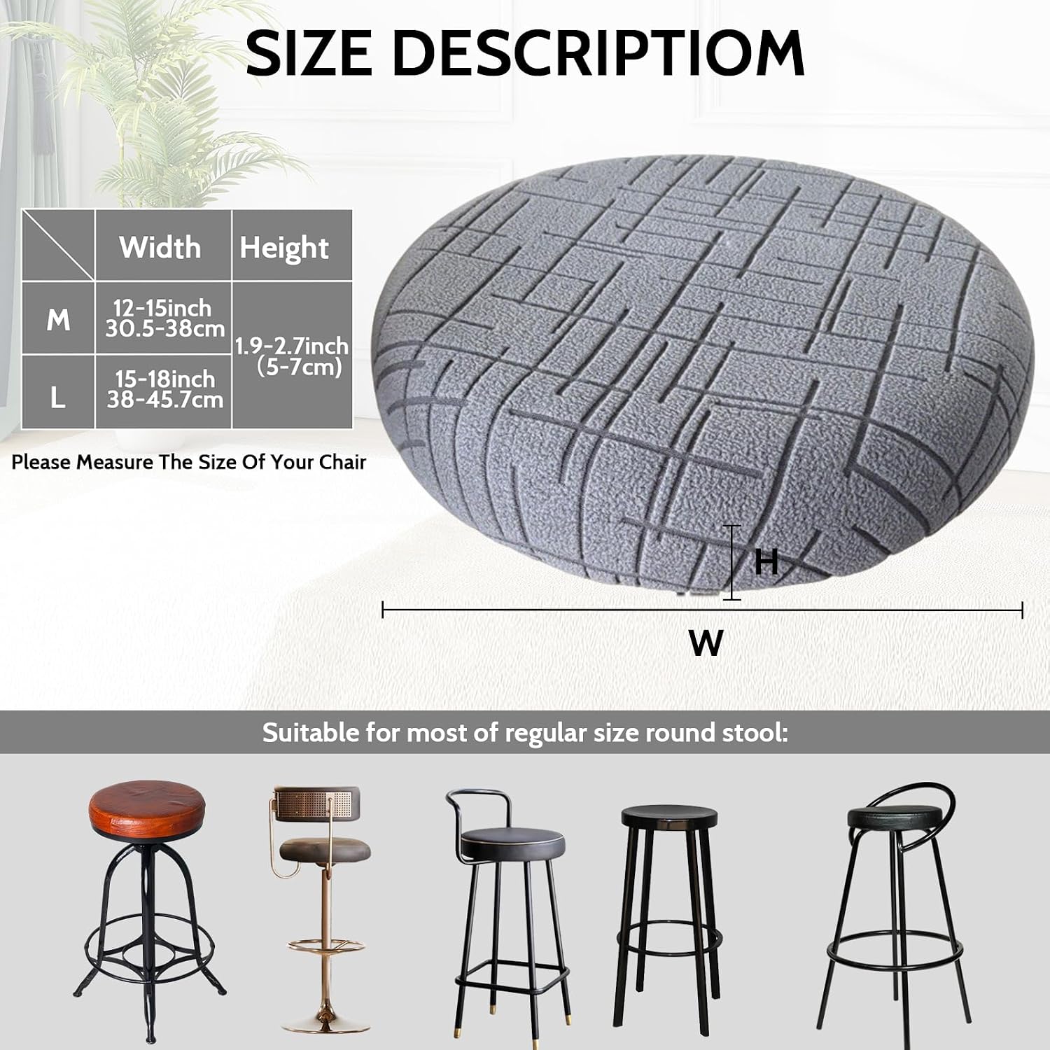 HAOYONG Stool Covers Round, Bar Stool Cover, Round Stool Slipcover with Elastic Bands Nonslip and Washable Stretchy Circle Chair Covers for Home Bar Hotel 12"-15" Set of 4 (Dark Grey)
