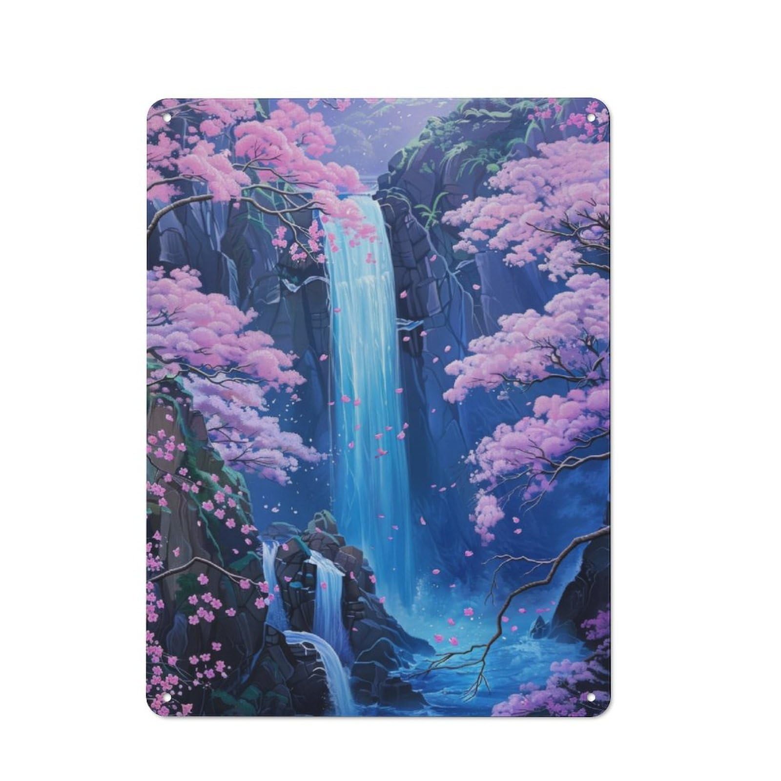 Junmoney Waterfall Japan Painting Retro-Style Metal Plaque 40X30cm For Garage Or Workshop, For Garage, Workshop And Man Cave Decoration