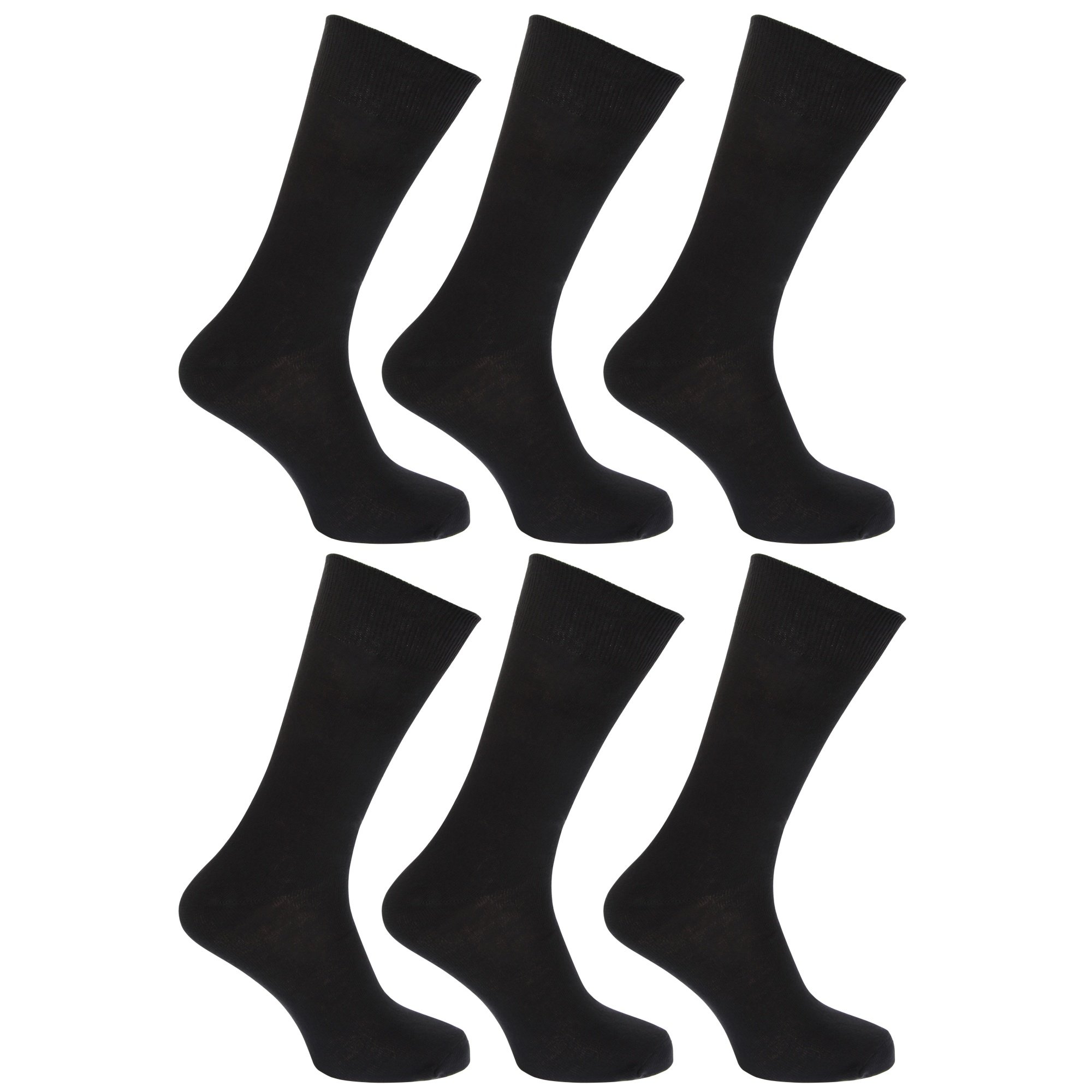 FLOSO® Womens/Ladies Plain 100% Cotton Socks (Pack Of 6) (6-9 US) (Black)