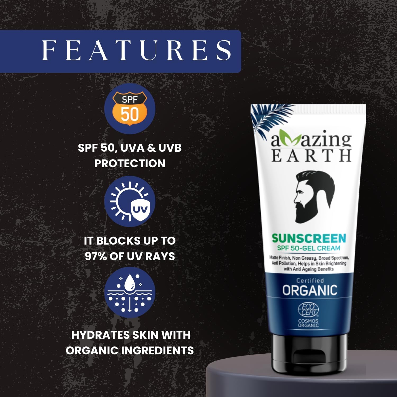 Amazing Earth Organic Sunscreen SPF 50 Gel Cream, Matte Finish, Non-Greasy, Broad Spectrum Pack of 2 2
