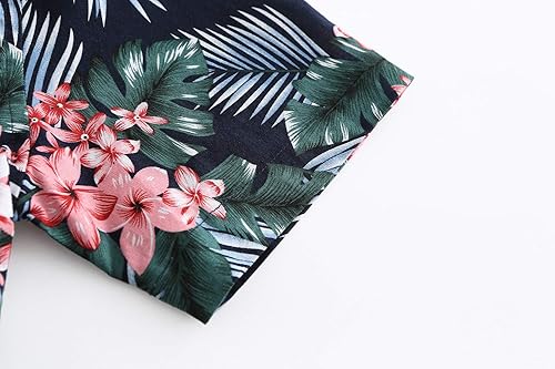 Vista 4 de Pegeno Camisa de manga corta, con botones completos, estampado floral, hawaiano para hombre