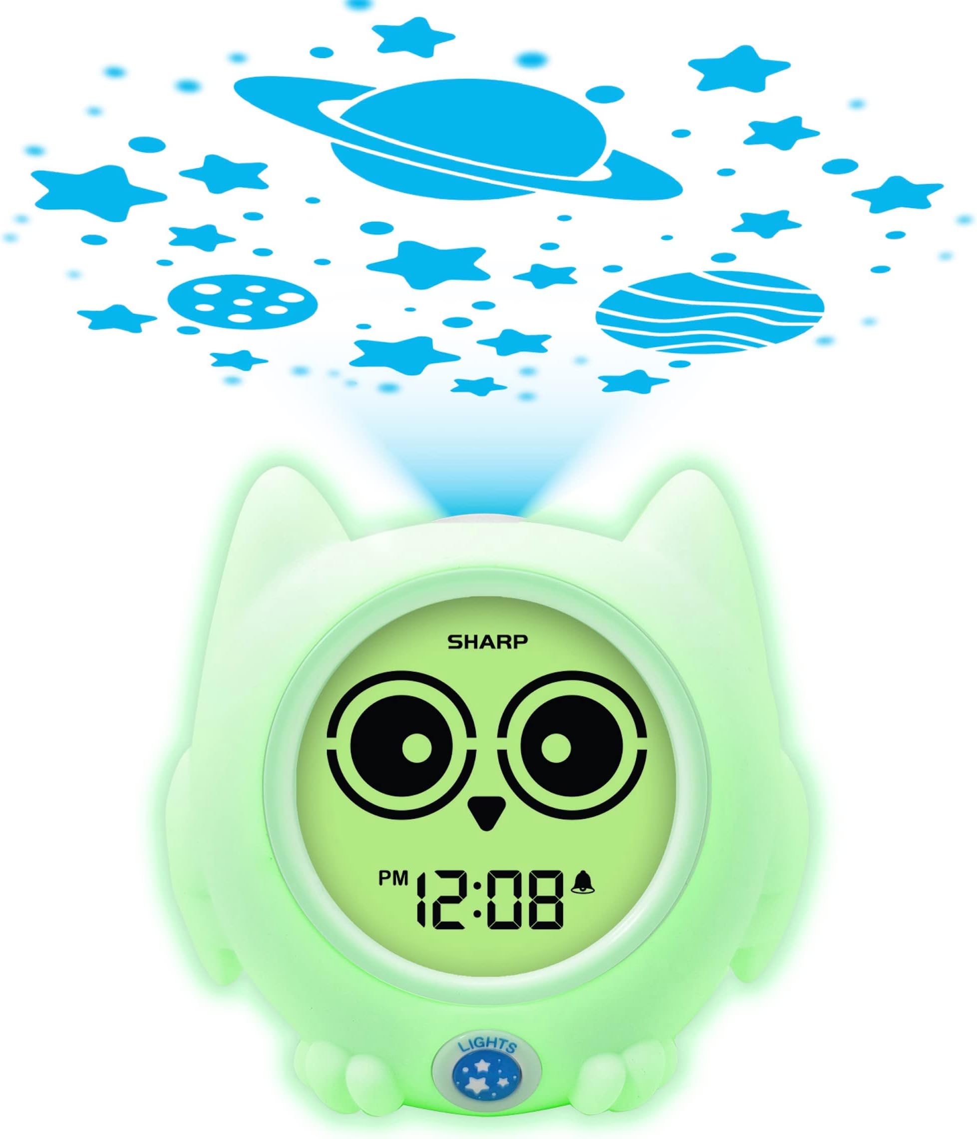 SharpReady to Wake Owl Sleep Trainer, Kid’s Clock Color Changing, Ready to Rise, Ceiling Projection Nightlight and “Off-to-Bed” Feature – Simple to Set and Use!