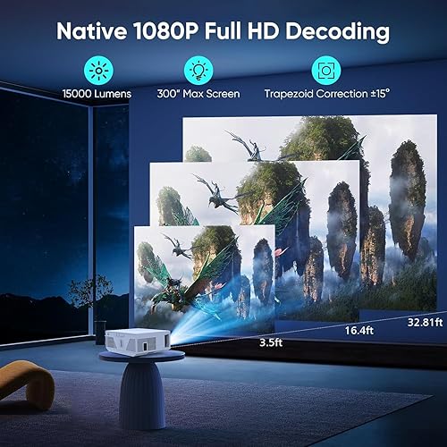 Miniatura 2 de Proyector con Wifi y Bluetooth, Native 1080P 15000 lúmenes 4K Mini proyector, proyector portátil de video compatible con iOSAndroidHDMIUSBTV Stick