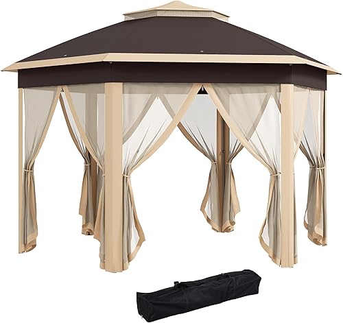 Miniatura 14 de Outsunny Toldo Emergente de 11 x 11 pies, refugio de glorieta para patio al aire libre con red de cremallera extraíble, carpa instantánea para