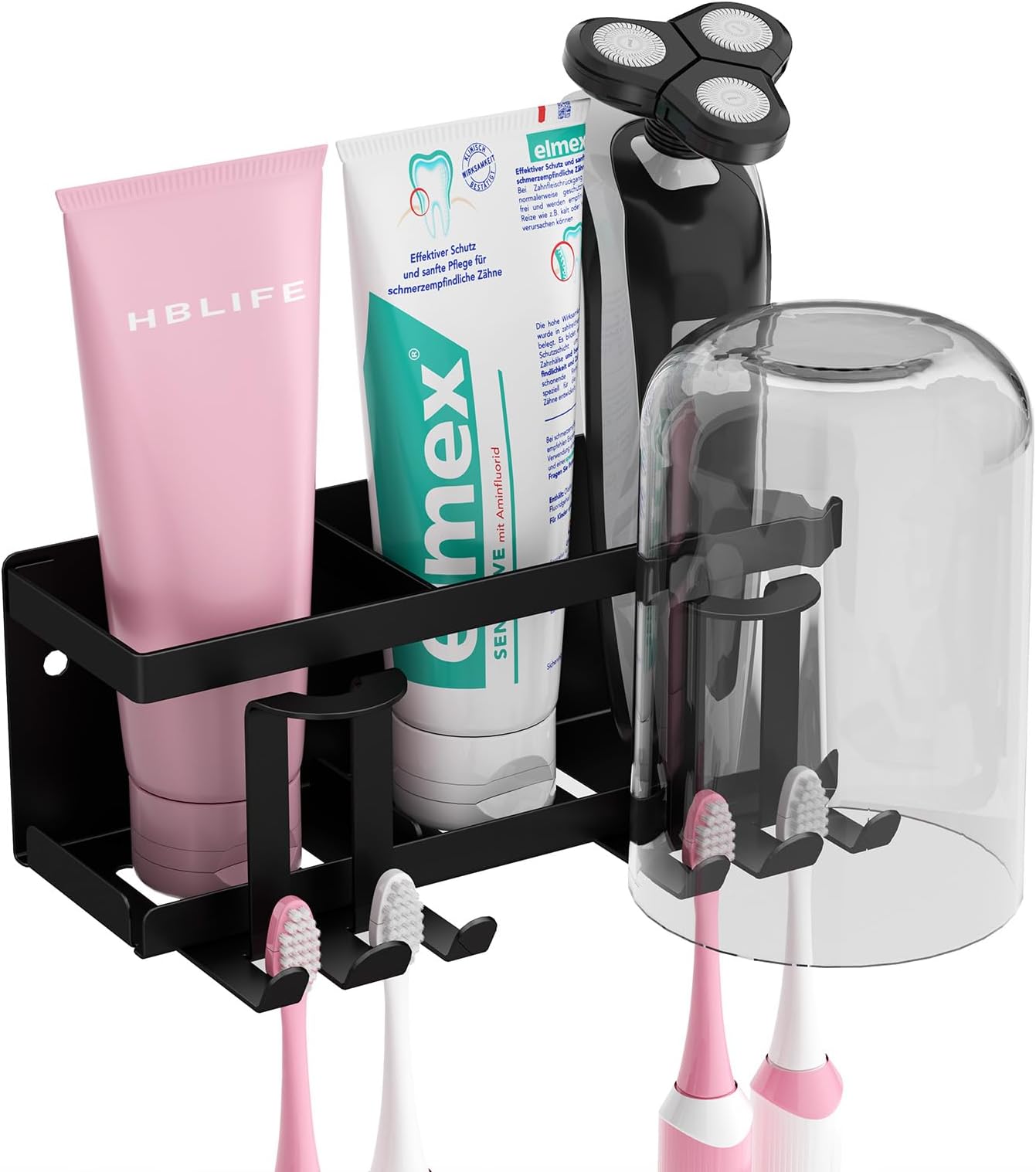 Toothbrush Holder Wall Mounted, Toothbrush Holder Bathroom Decor with 2 Cups Slots & 4 Toothbrush Slots, Self Adhesive Toothbrush Hanger Rack for Dorm, Toothbrush Holders Bathroom Accessories