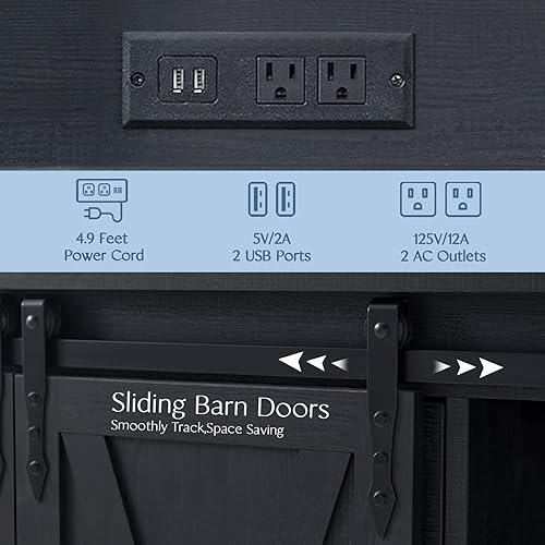 Miniatura 7 de Wnutrees Gabinete de Barra de Café Estilo Granja con Estación de Carga y Puertos USB, Puerta Corrediza de Granero, Alacena de Cocina Aparador de