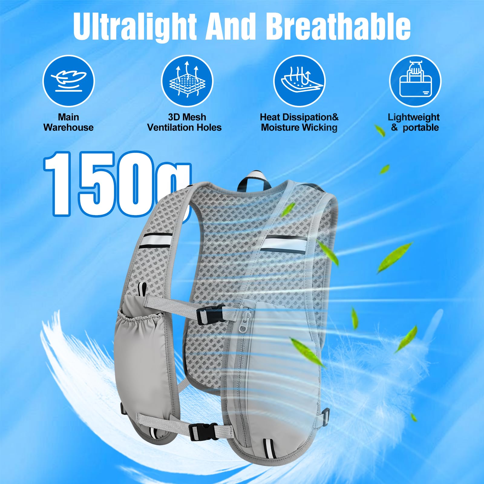 Gilet de Course pour Homme et Femme, Gilet Hydratation Running avec Bouteille Souple de 500 ML, Sac à Dos d'hydratation pour la Course en Extérieur, Le Jogging, la Randonnée et Le Cyclisme - 4