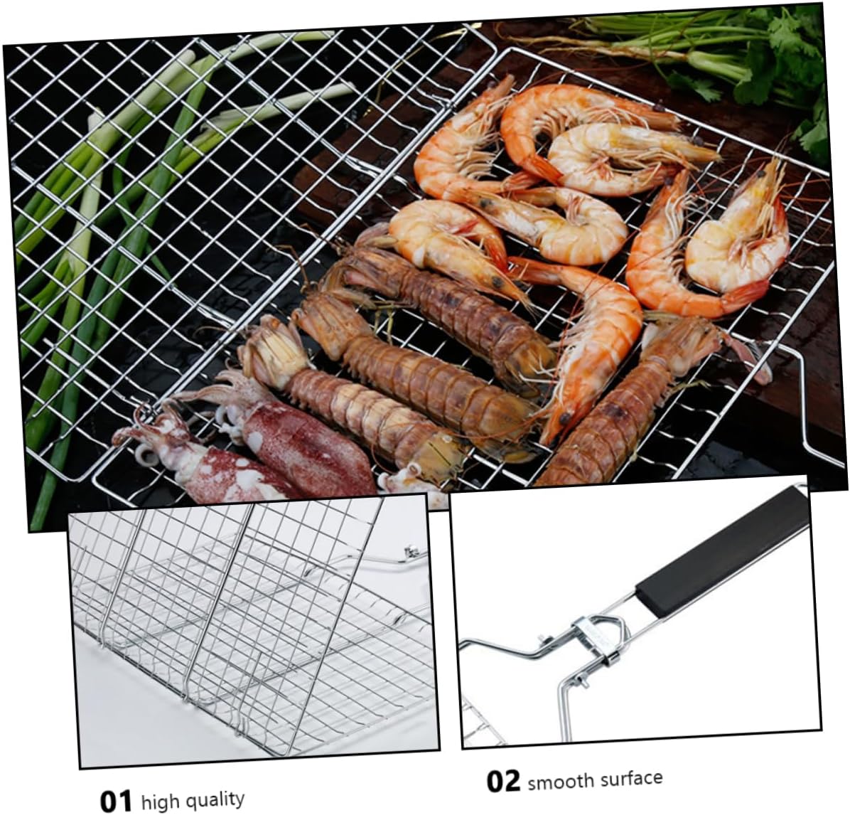 1Pc Stainless Steel Bbq Grilling Basket Removable Handle Portable Outdoor Cookware for Fish Chicken and Vegetables Non Stick Design for Easy Flipping and Comfortable Grip