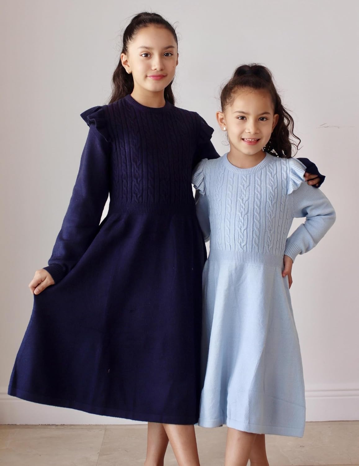 Arshiner Girls Sweater Dress Fall Winter Lantern Long Sleeve Cable Knit Pullover Midi Dresses - Image 3