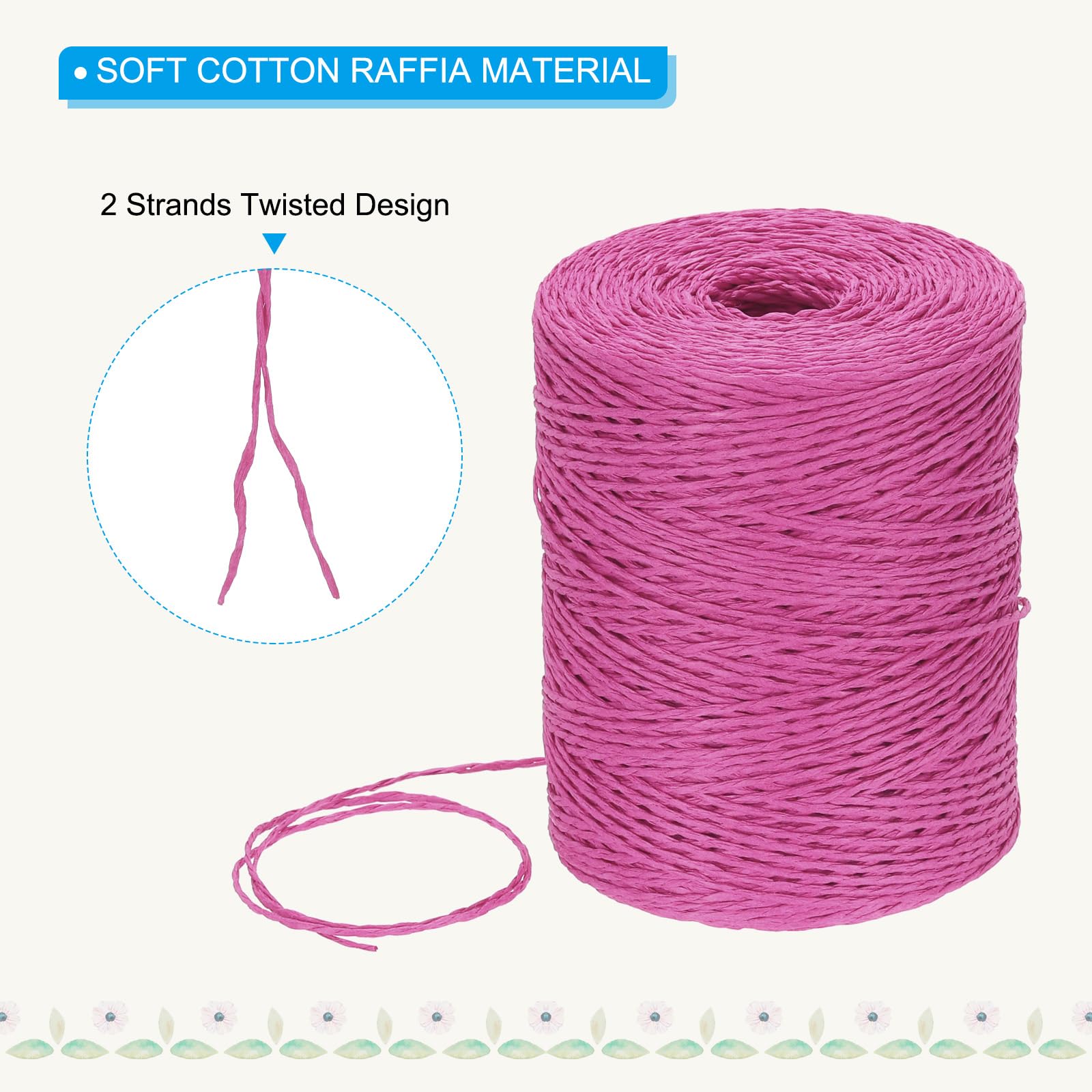 PATIKIL Natural Cotton Raffia Yarn 328 Yard, Crochet Raffia Paper Ribbon for DIY Sun Hat Beach Bag Crochet Yarn Wrapping Knitting, Rose - Image 3