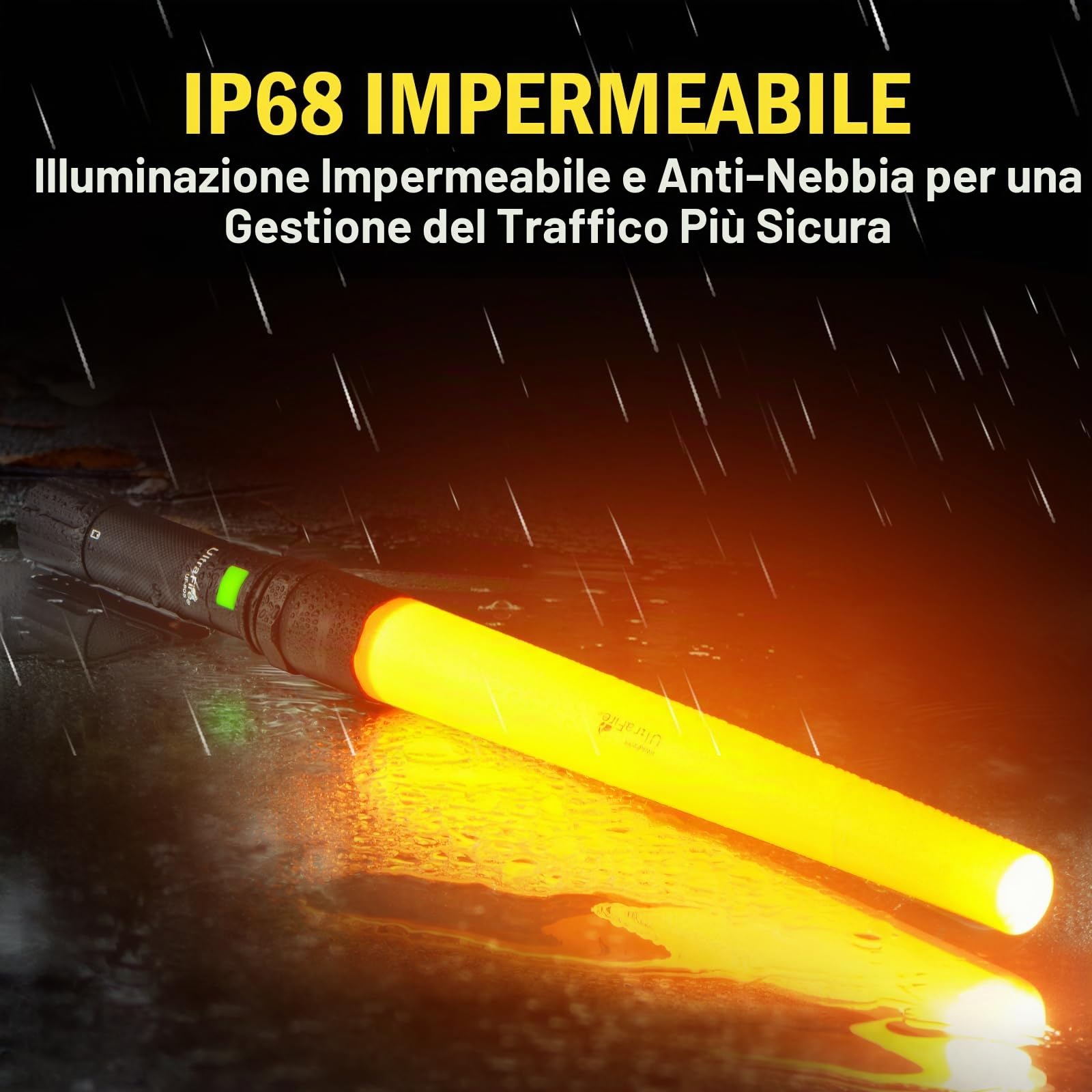 UltraFire Torcia a LED ricaricabile da 40,6 cm, 619 lumen, segnale di sicurezza, 3 modalità con modalità lampeggiante rossa, per controllo stradale, aeroporti, polizia, parcheggio, campeggio
