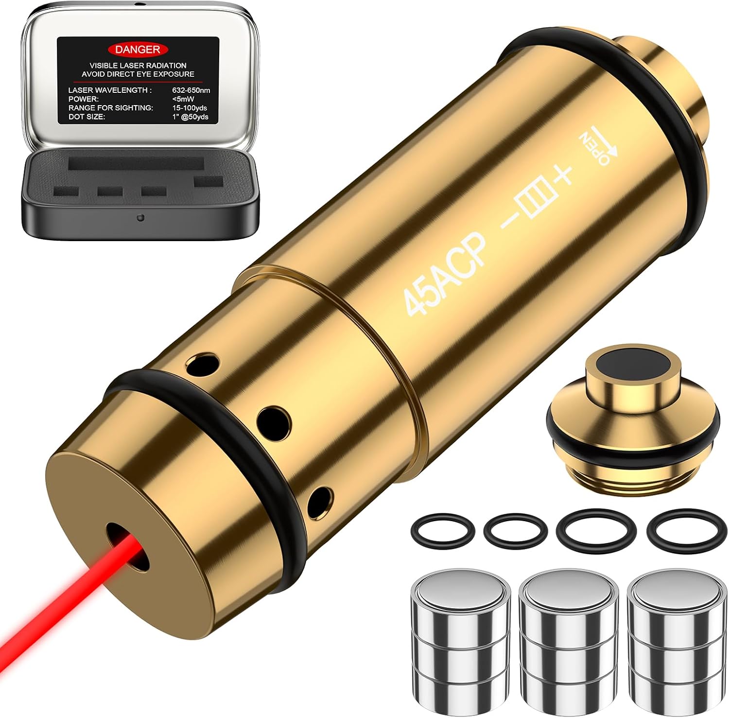 45ACP Laser Training Cartridge Dry Fire Training System with Rubber Snap Cap, O-Rings and 3 Set Batteries for Dry Fire Practice and Shooting Training