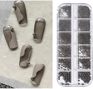 0.8mm Mini Small Nail Beads Stainless Steel Beads Black Nail Charms Nails Art Decorations Gun Grey Rose Gold Caviar Nail Charms DIY Tool Nail Studs Accessories Caviar Tips for Manicure (Black)