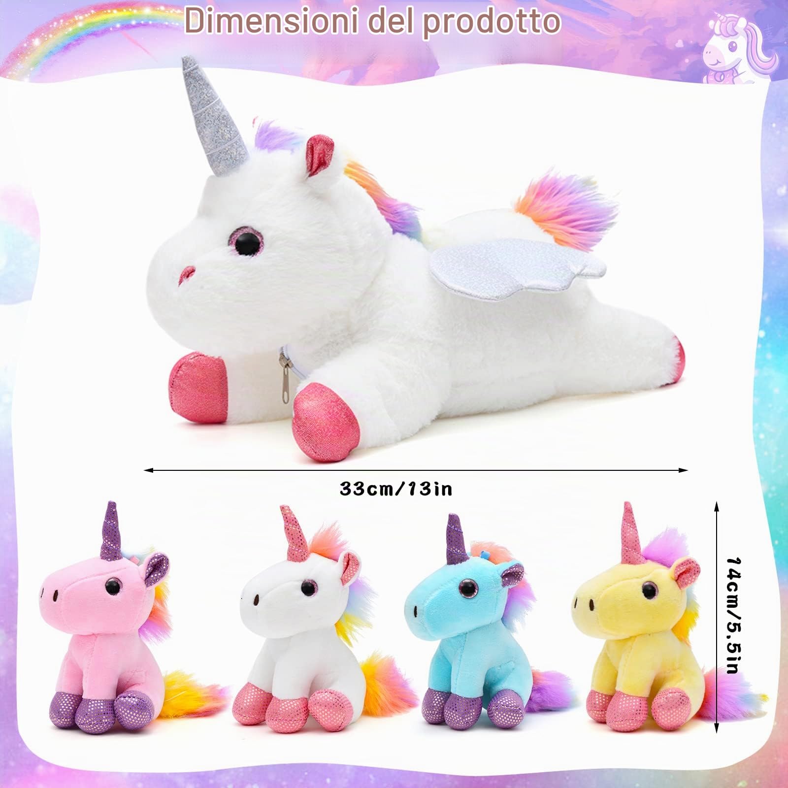 Tacobear Unicorno Peluche Gigante Mamma Unicorno Peluche con 4 Bambino Bambina Regalo per Festa Compleanno Giocattolo per Ragazza 3 4 5 6 7 Anni