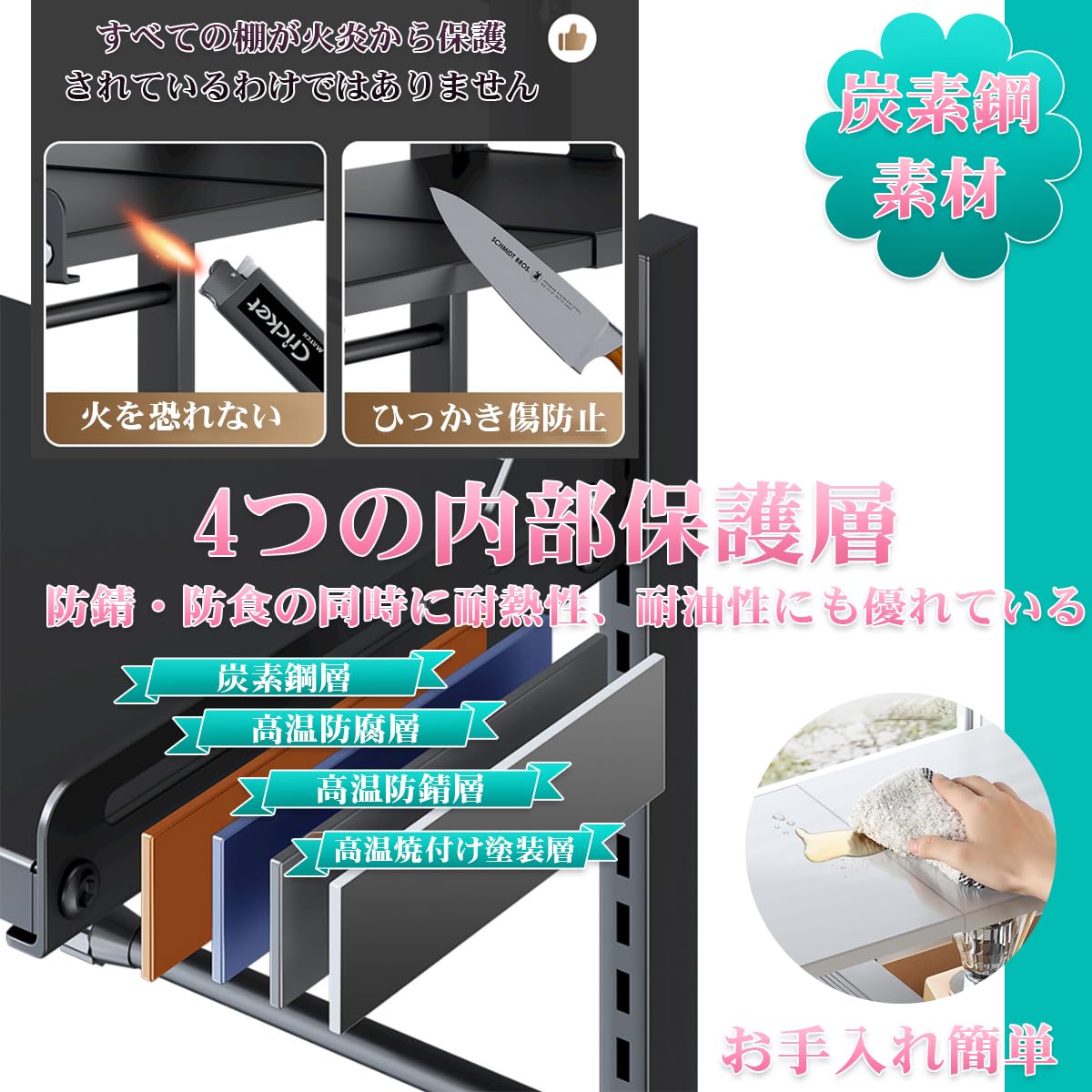 Amazon.co.jp: 電子レンジラック 省スペース 高さ調節可能 伸縮式