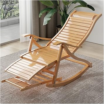 Rocking Chair, Wooden Folding Recliner Chair, 5 Adjustable Levels, Relaxing Chair, Bamboo Seat, 1 Seat, Folding Rocking Chair, Wooden Zero Gravity Sun Lounger, Deck Chair, Comfort Bamboo Lounger, Deck Chair, Patio Pool, Garden Chair, Living Room Leisure Chair, Backrest Armchair Recliner Color Wood