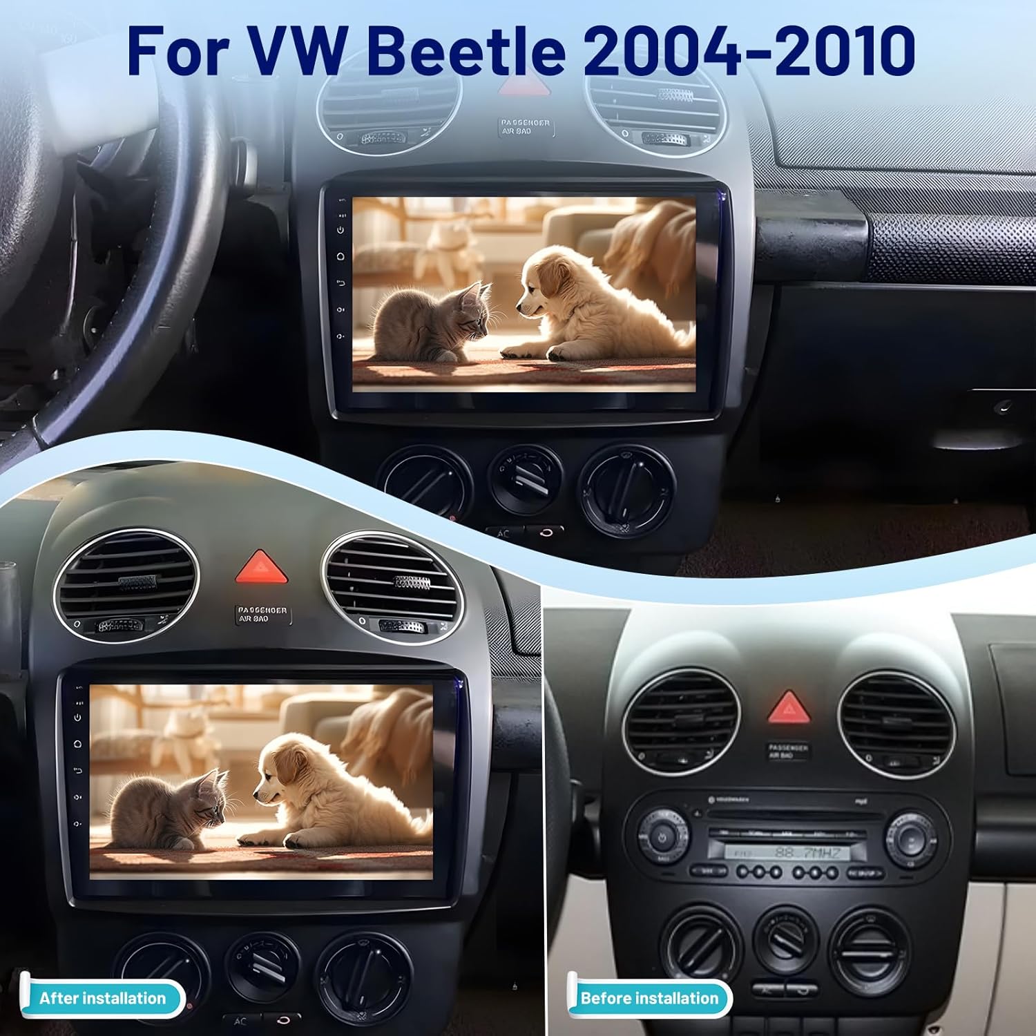 [4+64G] Car Radio for VW Volkswagen Beetle 2004-2010 with Carplay&Android Auto, 9 inches Volkswagen Beetle Android Touchscreen Stereo, 32 EQ Audio/Bluetooth/FM RDS/SWC