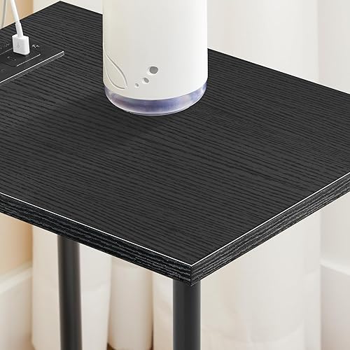 Miniatura 6 de HOOBRO Mesa auxiliar con estación de carga, mesas auxiliares con puertos USB y tomacorrientes, mesita de noche con estantes de almacenamiento de 2