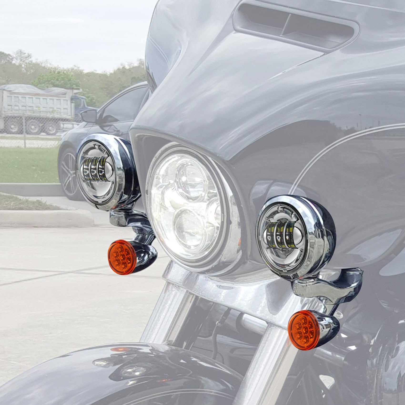Amazon | グリーン-L クローム 4.5インチ ウィンカー LED スポット 