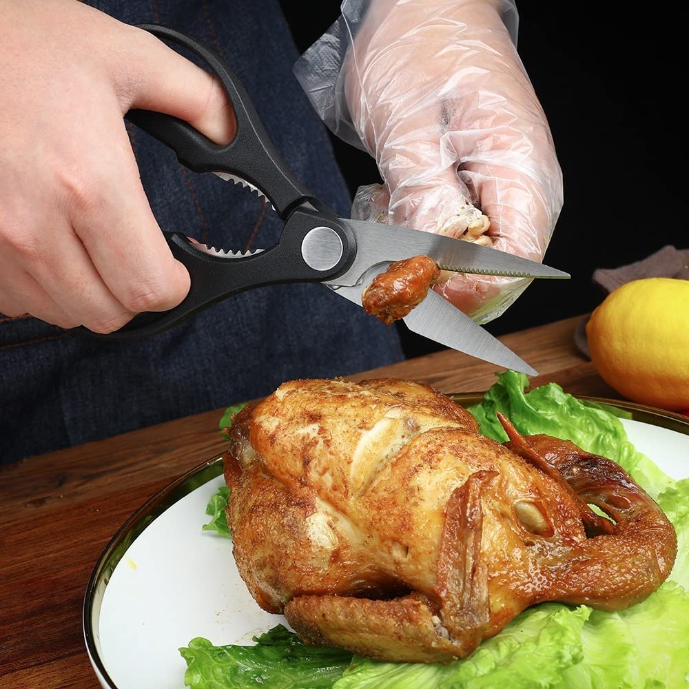 Forbici da Cucina, Forbici da Cucina in Acciaio Inox Multiuso per Carne e Pesce, Forbici da Barbecue (Nere)