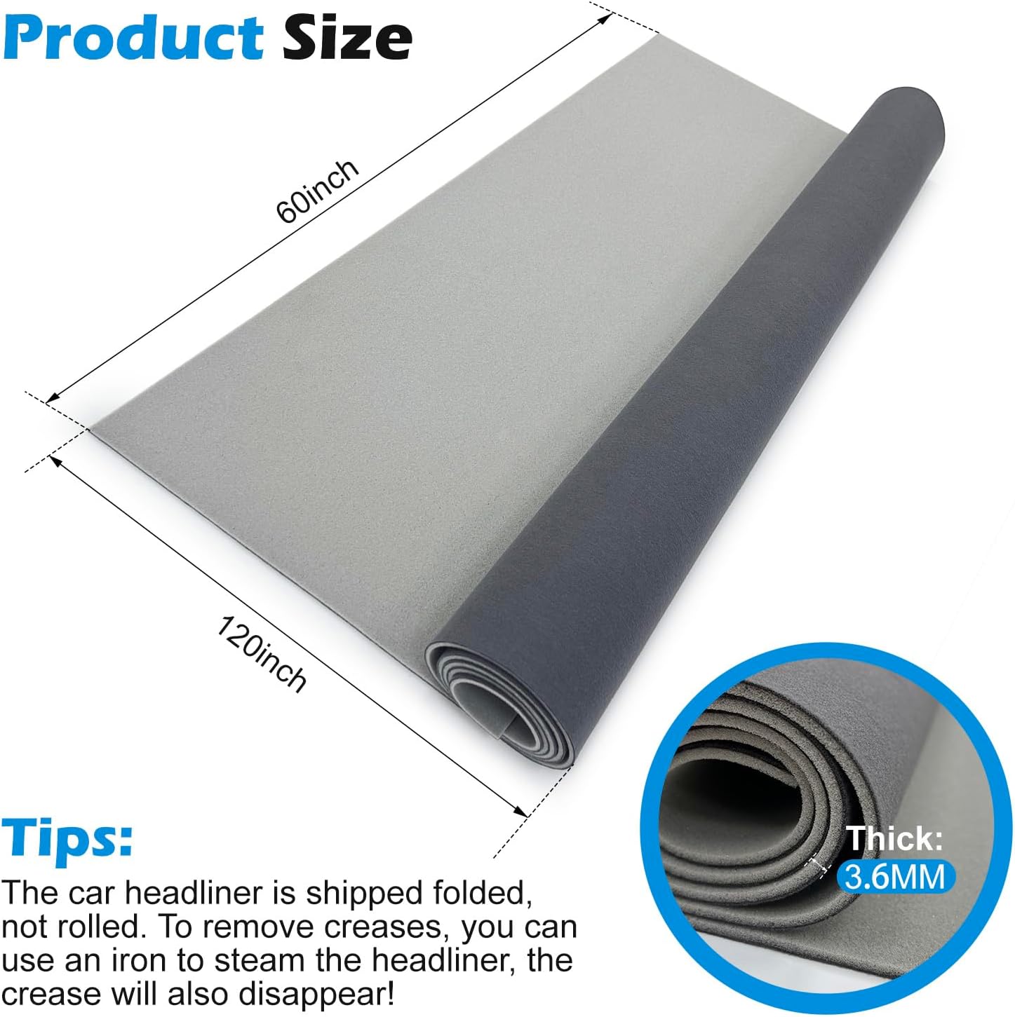 Graphene Auto Headliner Fabric with Foam Backing – Cooling & UV Protection, Breathable Graphene Honeycomb Fabric, Premium Universal Fit for Car/Truck/SUV/RV Roof (Grey, 120" L×60" W)