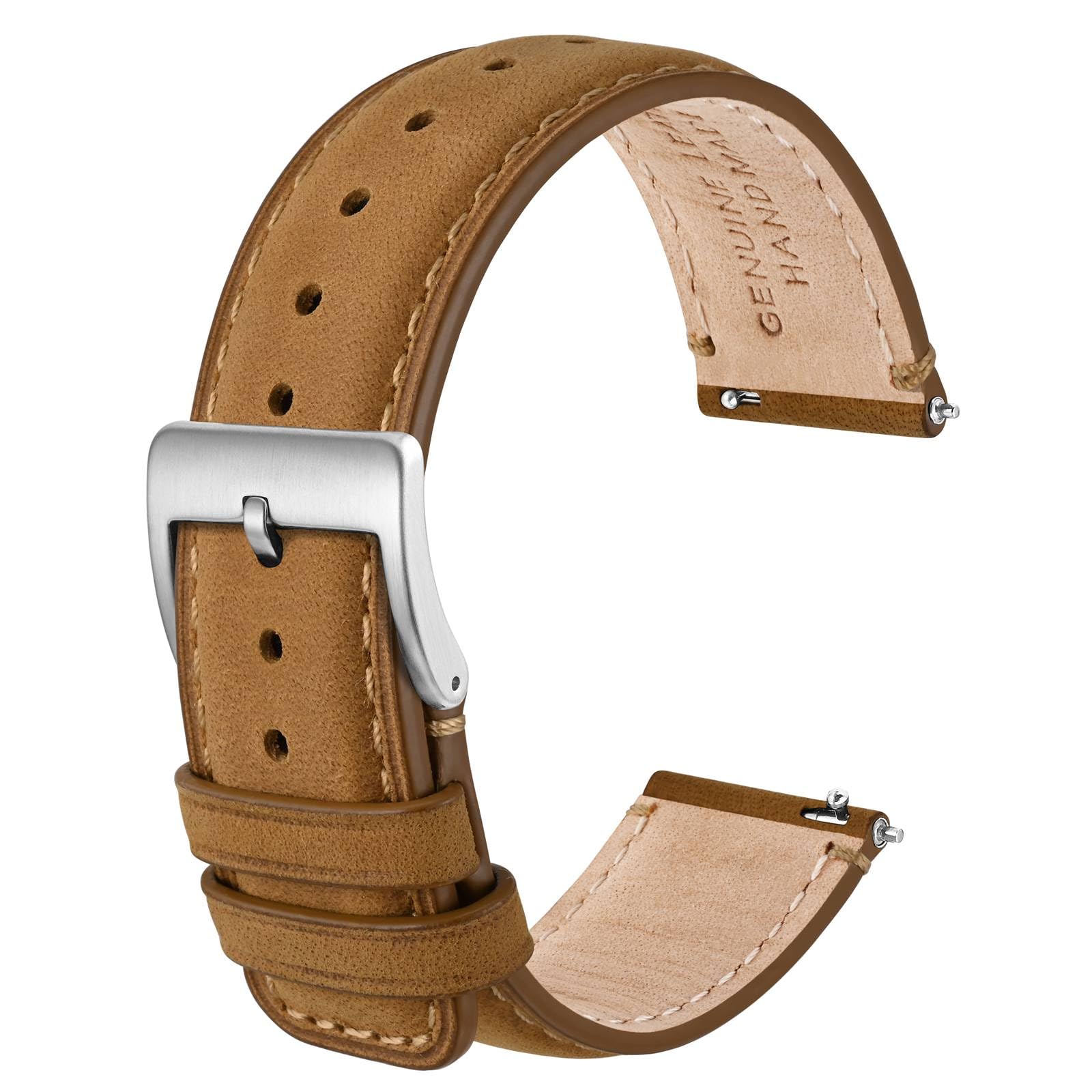 Anbeer Pasek do zegarka z prawdziwej skóry, pasek szybkiego zwalniania z klamrą ze stali nierdzewnej, dostępne rozmiary 18 mm, 20 mm, 22 mm, 24 mm
