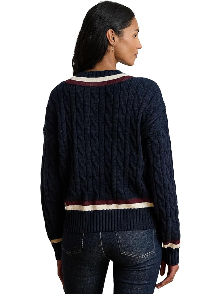 Navy Lauren Ralph Lauren Cable-Knit Cotton Cricket Sweater