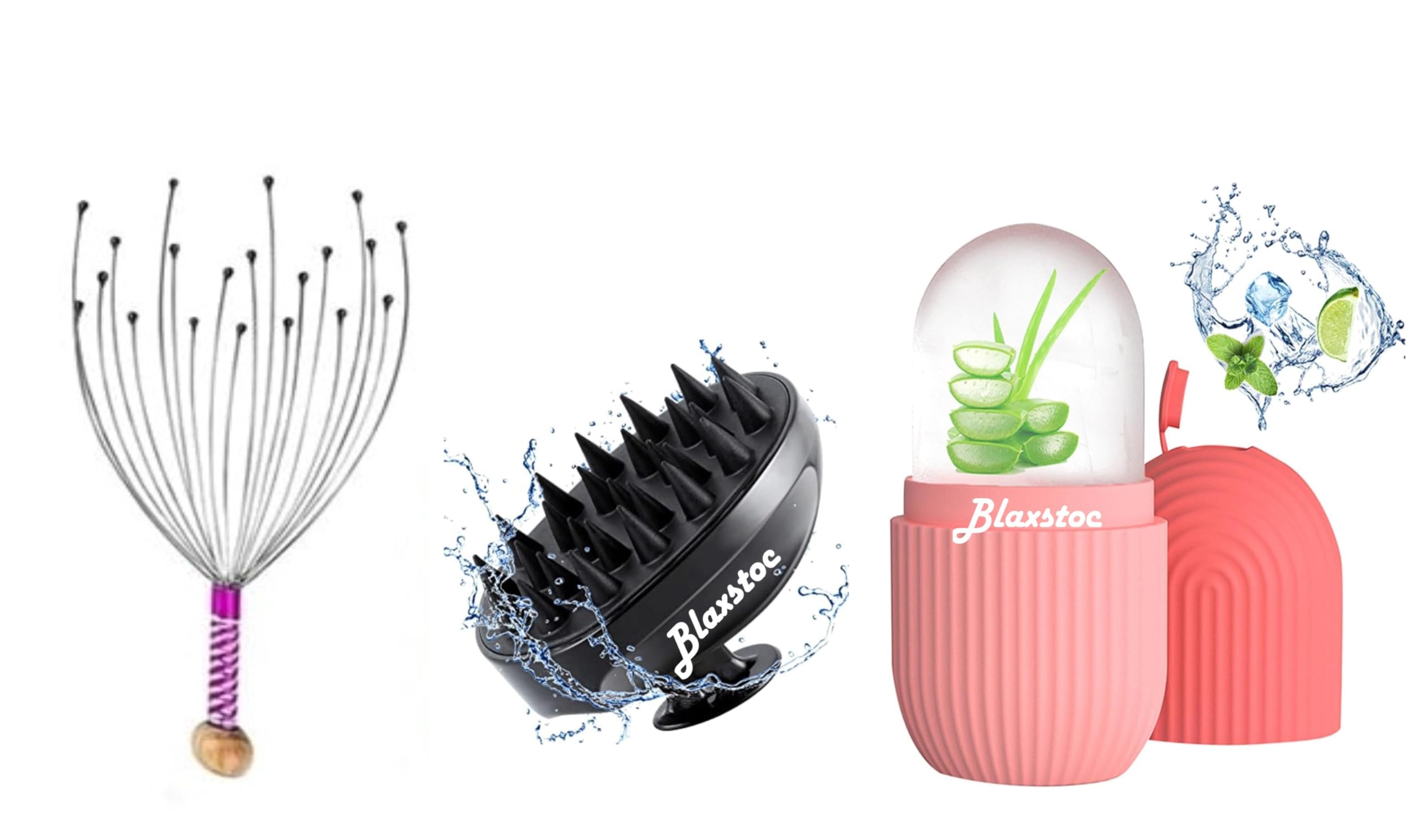 BLAXSTOC® Hair Scalp Manual Massager Shampoo Brush & Face ice roller massager with Head massager Scalp Scratcher 12 Finger Body Relaxing Hair Massage Soft Silicone (Head Massager+Shampoo Brush +Ice Roller)- Multicolor (B0DDL87CLF) Amazon Price History, Amazon Price Tracker