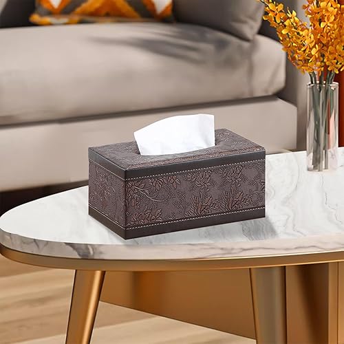 Miniatura 6 de Funda rectangular de cuero para caja de pañuelos, soporte de caja de pañuelos moderno rectangular para toallas de papel, dispensador de pañuelos de