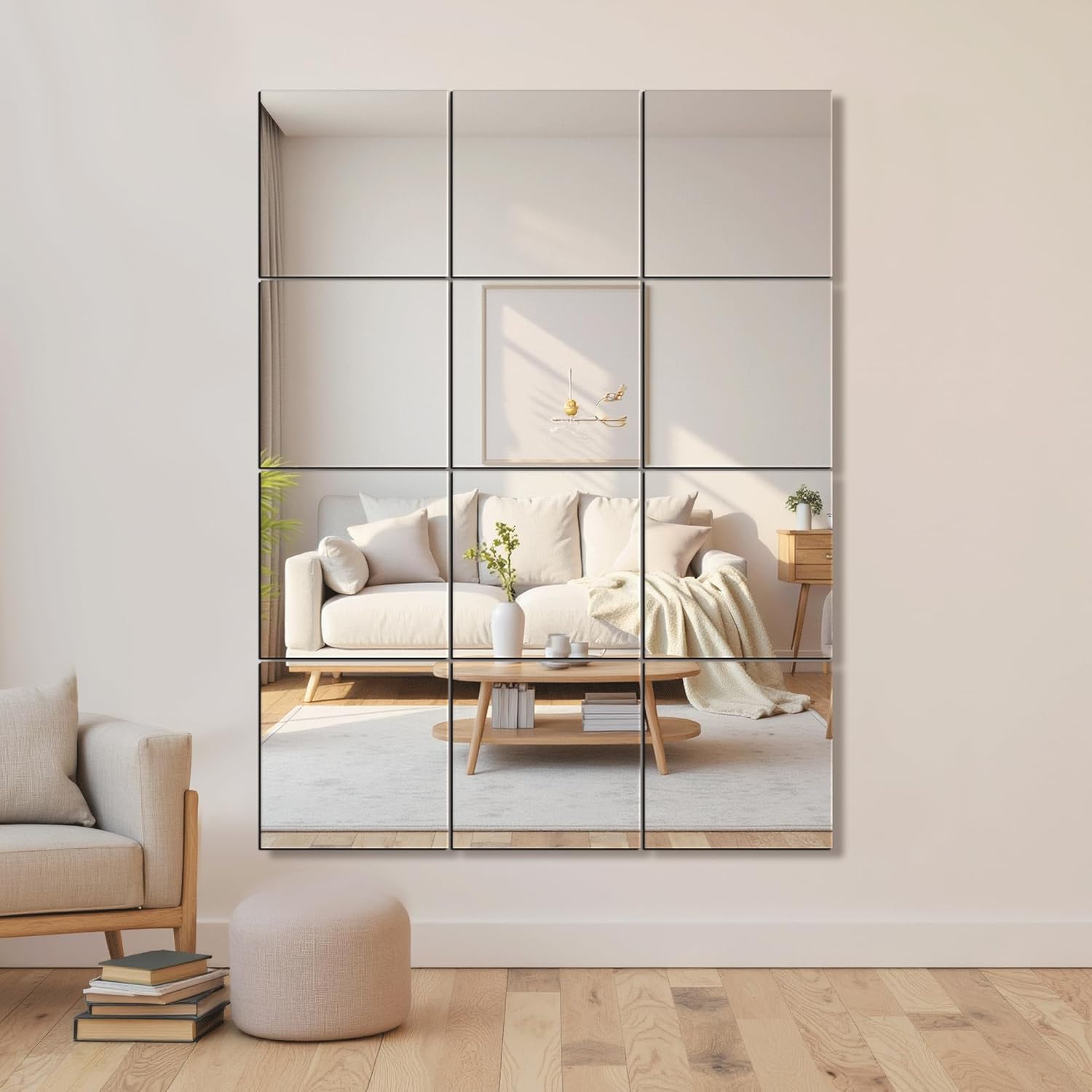 Delma Home Gym Mirrors, 12'' x 12'' Glass Mirror Tiles (12 PCS), Square Large Wall Mirror for Home Gym, Bedroom, Door,Bathroom, Frameless Mirror Sets Frameless 12'' x 12'' x12PCS