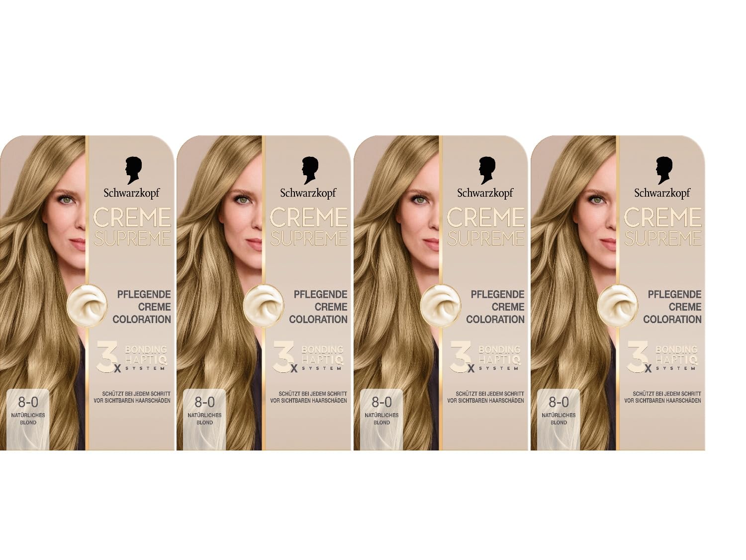 Schwarzkopf Creme Supreme Coloration 8-0 Natürliches Blond (4x182 ml), dauerhafte Haarfarbe mit Serum und Haar-Maske schützt vor sichtbaren Haarschäden, für 100% Grauabdeckung