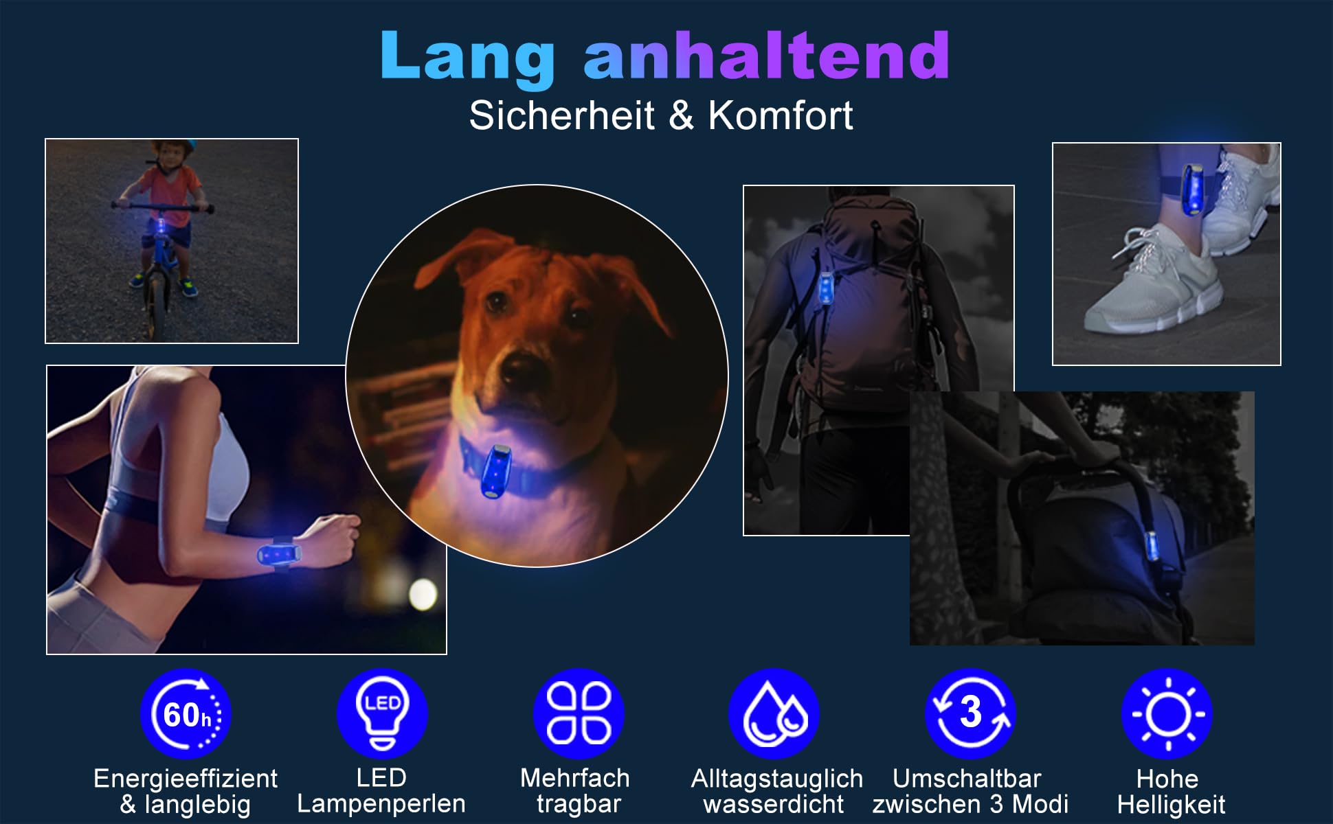 2 Feux Clignotants LED Sumree - Pour Sac à Dos, Chien, Poussette - Clip Sécurité, Modes Lumineux Variables - 7