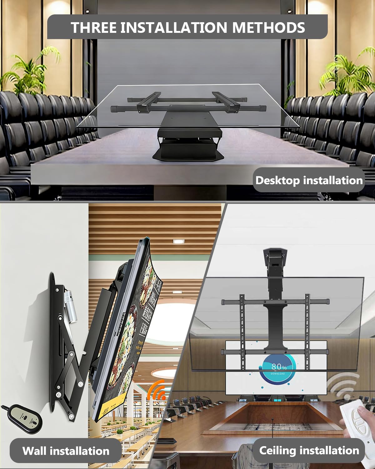 Supporto Da Soffitto Motorizzato，Supporto Di Sollevamento Der TV Con Telecomando E Di Controllo Dell’interruttore， Adatto A TV 32-70 Pollici，Sia A Soffitto Che D Parete Installazione (32-70 inch)