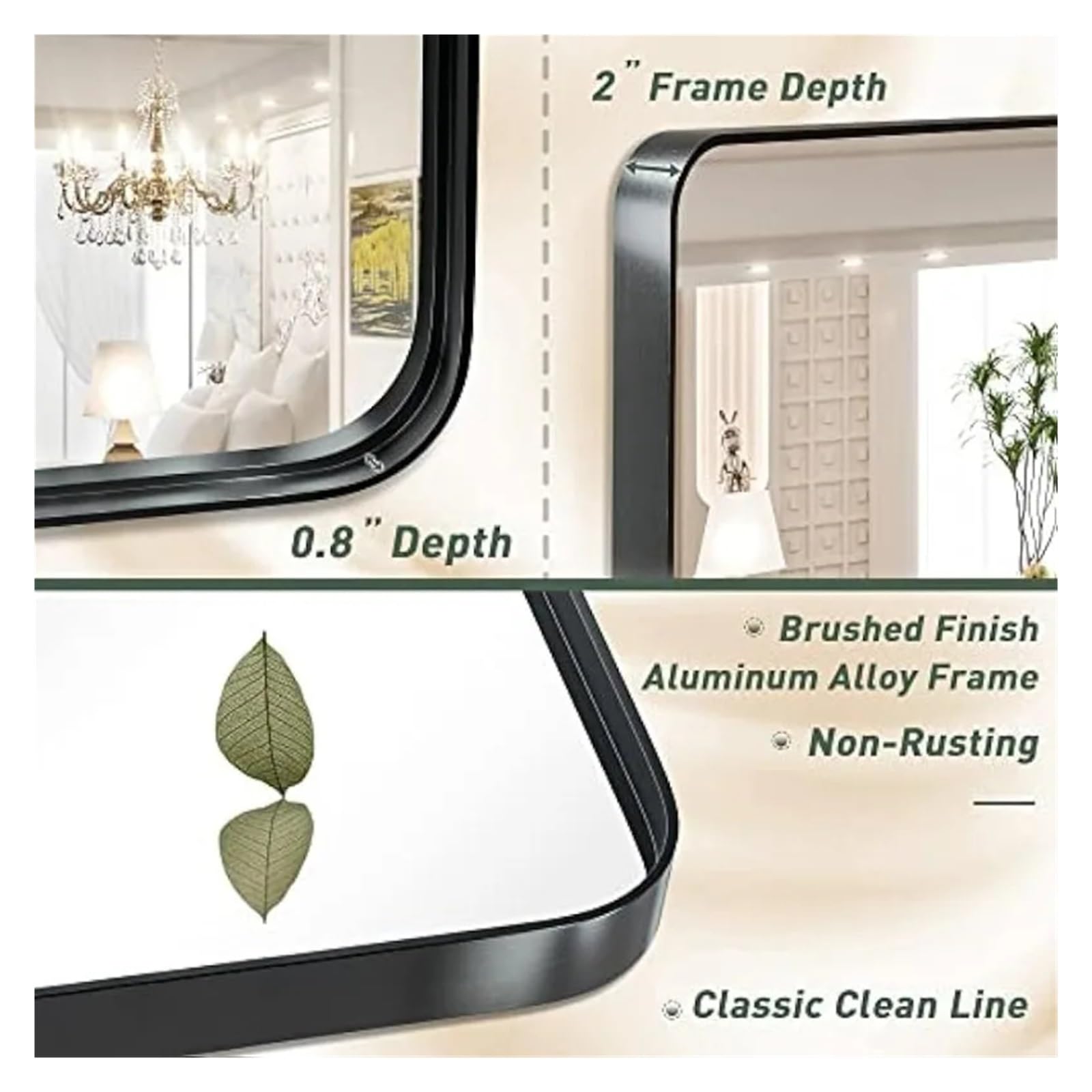 Specchio da Bagno, Specchio da Parete a Specchio Compatibile con Il Bagno Cornice angolare Decorativa Rettangolare in Metallo Nero montata a Parete per Decorazioni per l