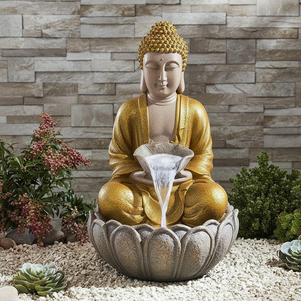 SwarnNest Interiors Lotus Buddha Water Fountain for Home, Office, Garden Peach Color Large Size - 2 Feet (Jarkan)-picture-20