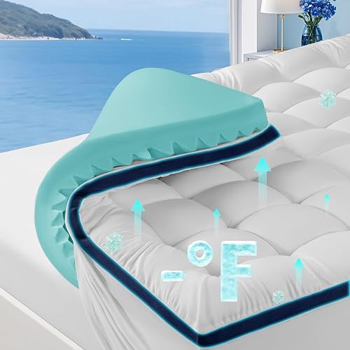 4 Inch Memory Foam Dual-Layer Mattress Topper Queen Size - 2Inch 1000GSM Quilted Pillow Top with Down-Alternative + 2Inch 5-Zone Egg Crate Memory Foam, Cooling & Breathable（Queen,60"x80"）