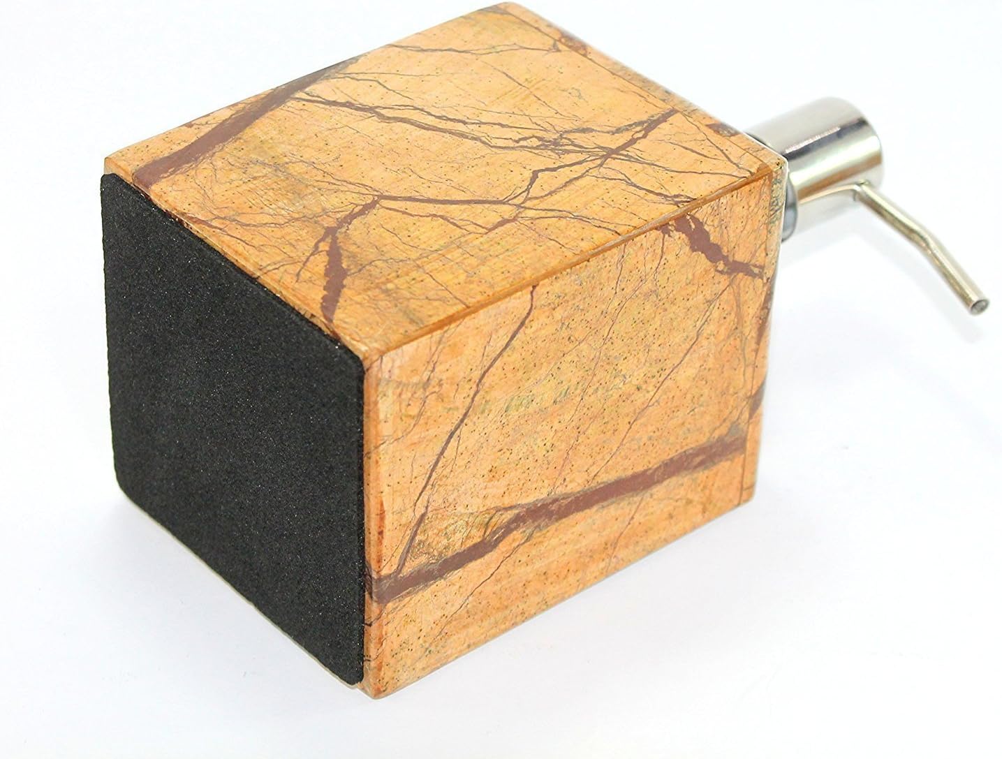 KLEO Soap Dispenser Lotion Dispenser - Made of Natural Stone in Brown Green Black White Color - Bathroom Accessories Bath Set (Brown Square)