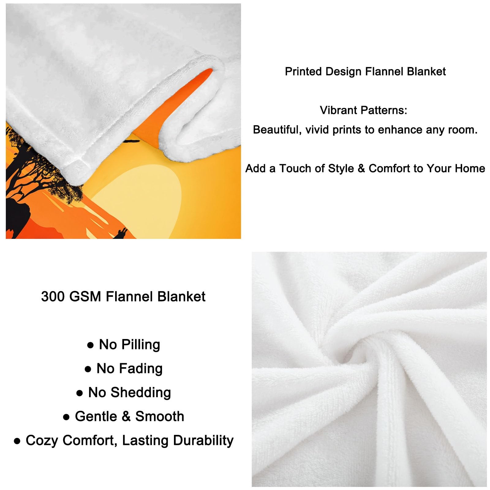 Superweich Warm Orangegelb Decke 150 x 200 cm, Afrika Savanne Tiere Leicht Gemütlich Flanell Überwurf Decke für Bett Couch Sofa Büro Dekoration - Damen und Herren