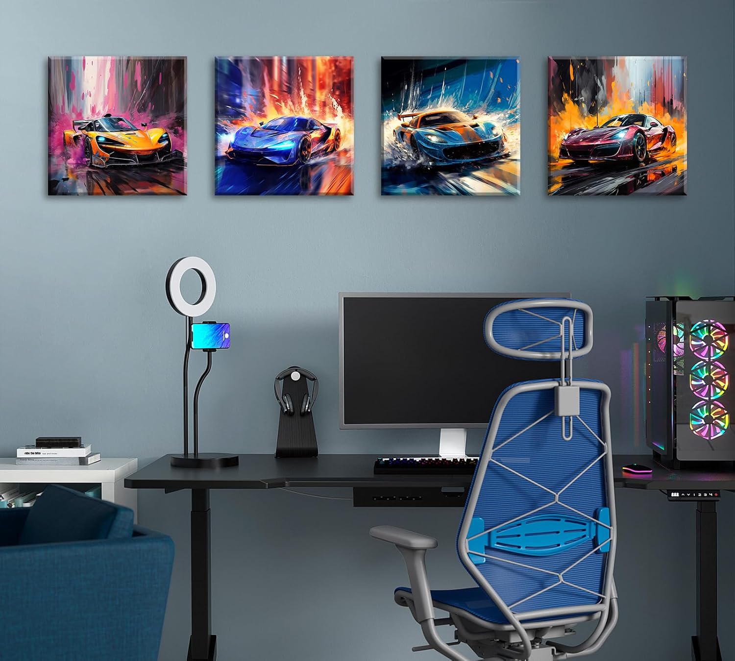 DJSYLIFE Car Posters Men Room Decor Canvas Printed Supercar Car Wall Art Racing Pictures Teen Boys Room Decor Modern Artwork for Man Cave Office Home Decorations