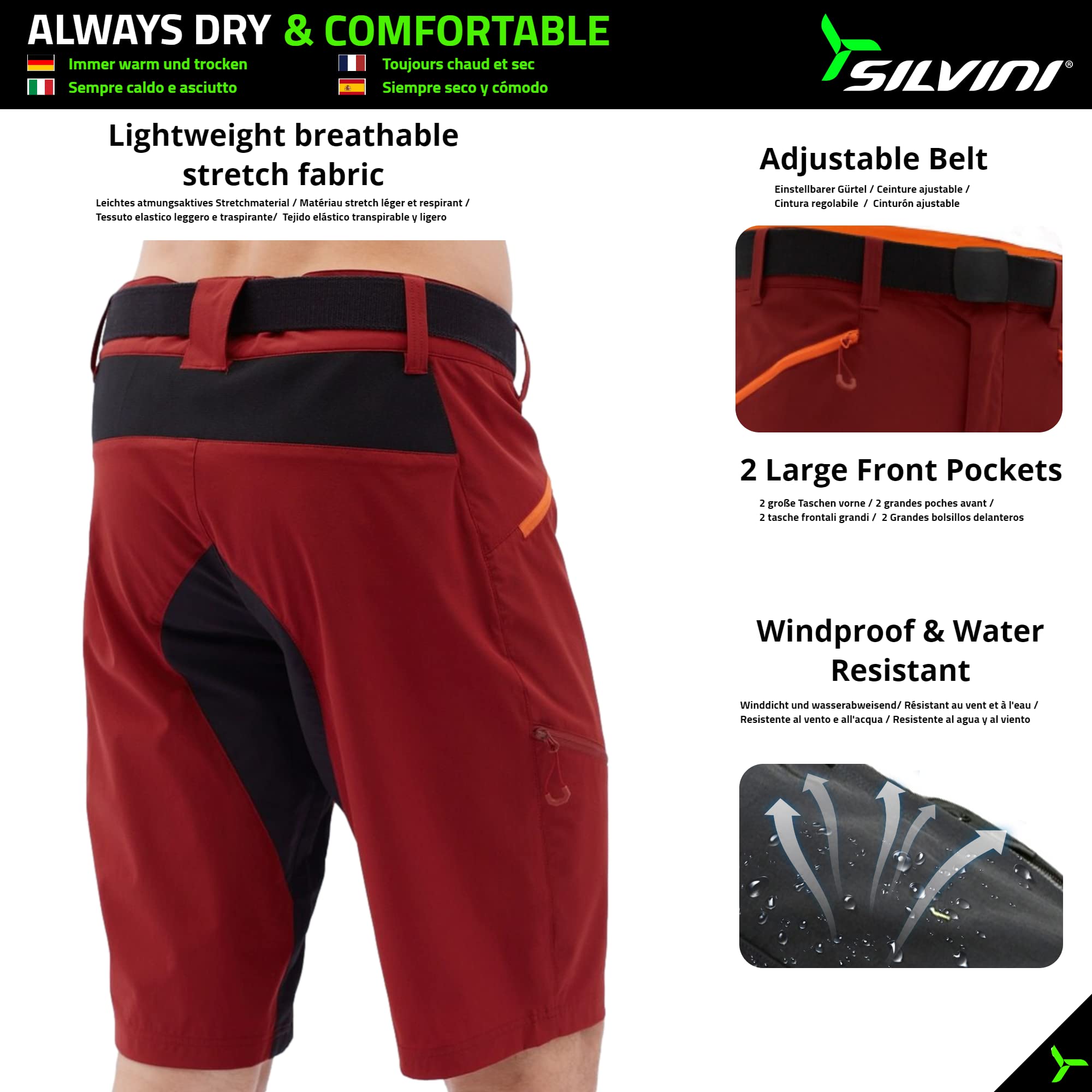 SILVINI Rango Pantaloncini MTB Uomo Pantaloni MTB Uomo Pantaloncini Uomo MTB Pantaloncini Trekking Uomo Pantaloncini Ciclismo Uomo Pantaloni MTB Enduro Pantaloncini Mountain Bike Uomo MTB Pantaloni